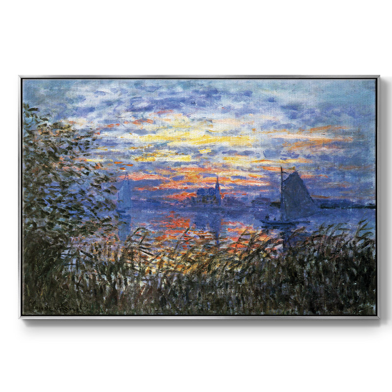 " Sunset On The Seine " by Claude Monet, Silver Floater Framed Canvas, 25" H x 37" W x 2" D