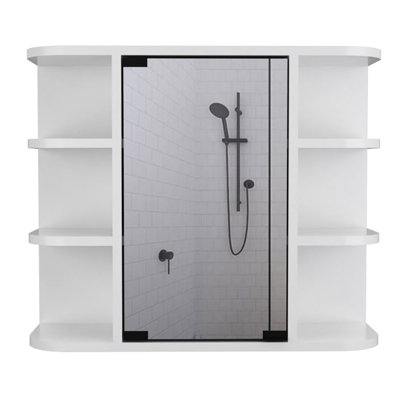Armoire de salle de bain blanche 2: meuble-lavabo spacieux et miroir pour articles de bain Armoire à pharmacie spacieuse et pratique
