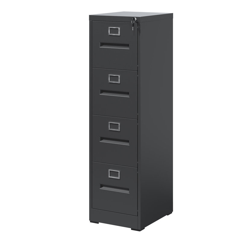 Classeur vertical à 4 tiroirs avec serrure verticale en métal pour bureau à domicile, Noir