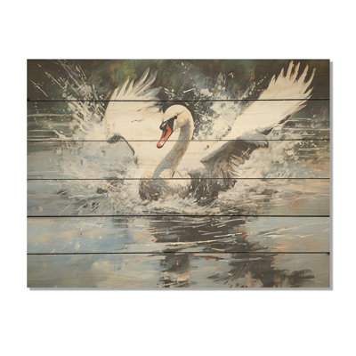 Saw Elegance In Motion I - cygnes, art sur bois de pin naturel