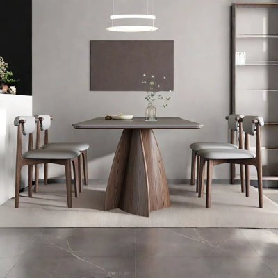 Walnut color matte slate ash wood dining table set