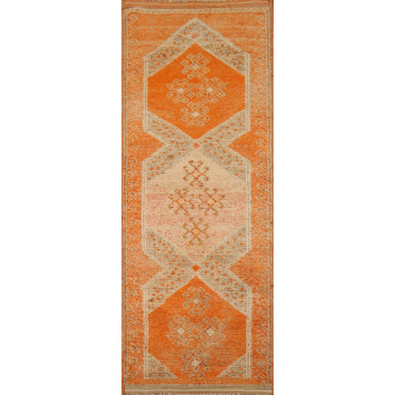 Tapis de couloir oriental orange en laine orange Oushak 4 x 10