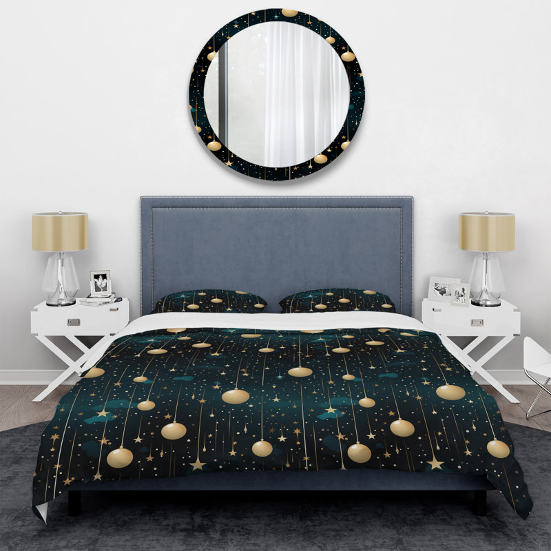 Ensemble de housse de couette en microfibre Glamour Blue Midnight Stars, Housse de couette pour grand lit et 2 taies décor