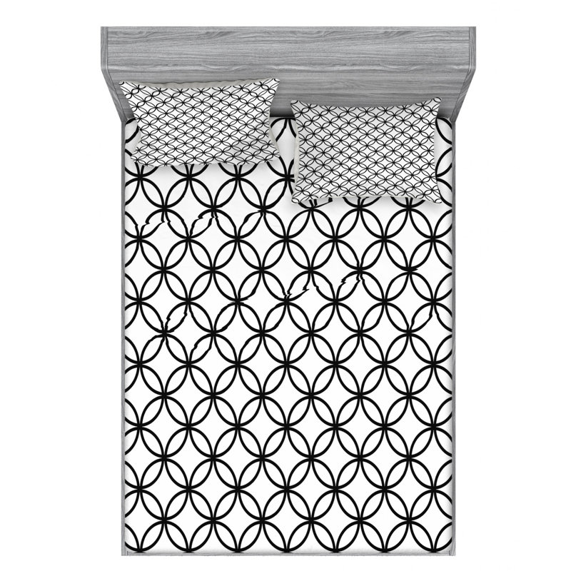 Microfiber Geometric Sheet Set, Queen Sheet Set with Fitted Sheet