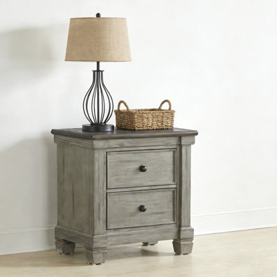 Transitional-Rustic Style Coffee and Antique Gray 2-Drawer Nightstand 1pc Flat Knobs Classic Bedroom Furniture