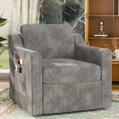 360° Swivel Accent Chair, Large Comfy Reading Chairs, Accent Square Single-seat Armchair Upholstered Sofa for Reading, Nursery, Living Room, Bedroom, Hotel, Lounge, Grey