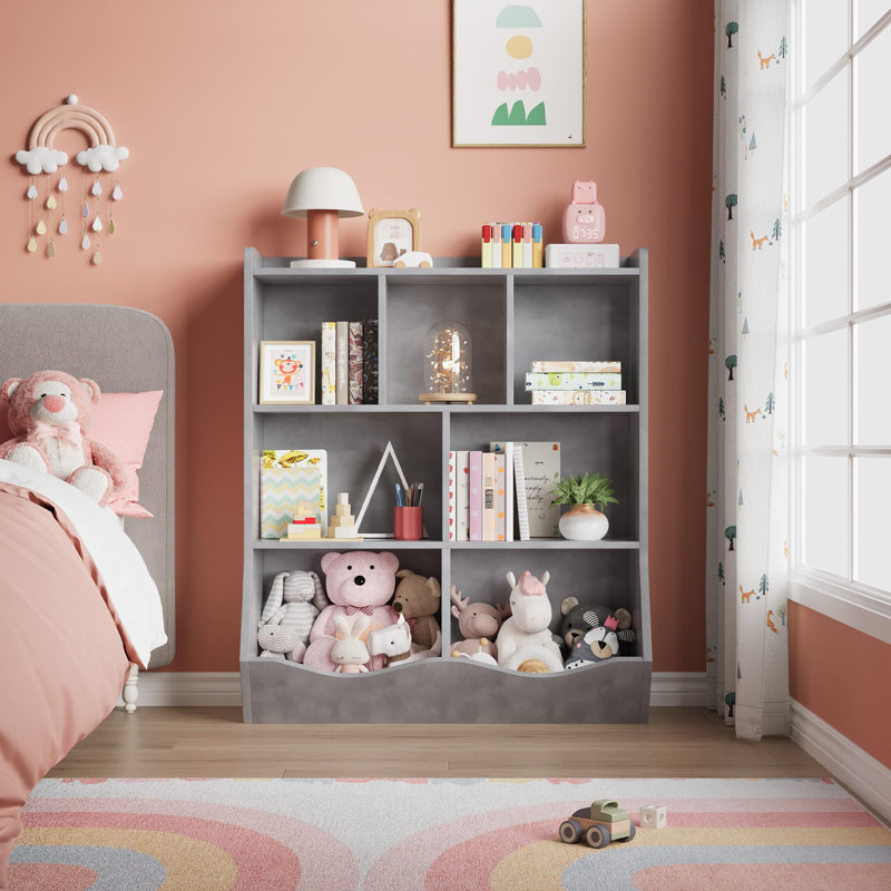 Three-Tier Kids Bookshelf and Bookcase with Toy Storage Cabinet, Classroom Storage Cabinet, White Bookshelf, Kids Classroom Cubbies, and Multi Shelf Cubby Cabinet, Grey