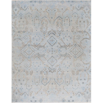 Hand-Knotted High-Quality Silver and Blue Area Rug