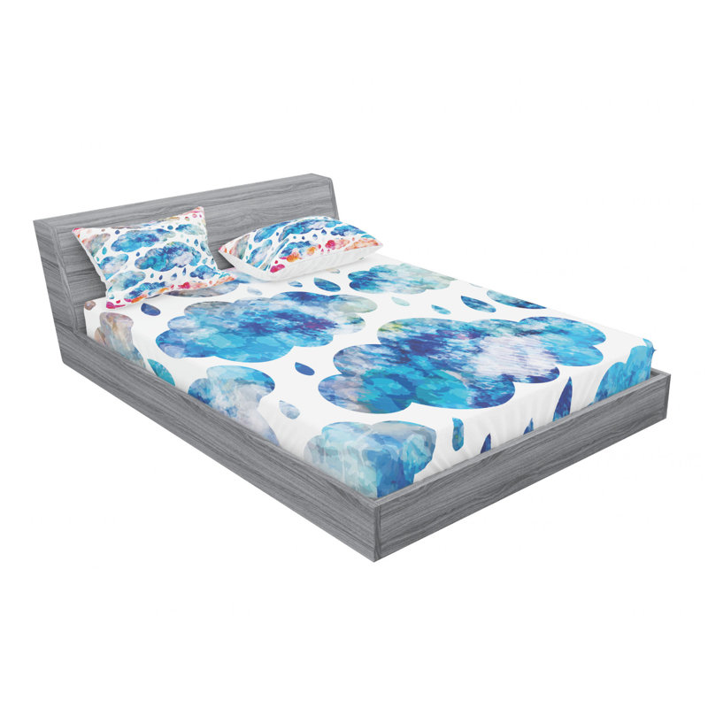 Ensemble de draps nuages et gouttes de pluie, Ensemble de draps pour lit double avec un drap-hou