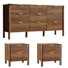 Ensemble de chambre à coucher 3 pièces Witter, commode 9 tiroirs et 2 tables de chevet, brun