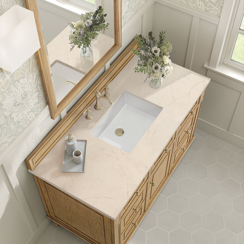 Lorelai 48'' W Single Vanity, Light Natural Oak, White Zeus Quartz, 8" Widespread