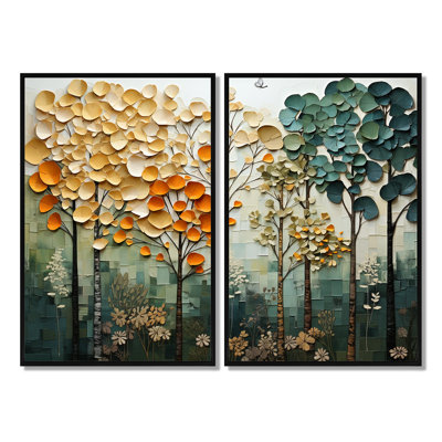 Orange Green Trees Canopy Patchwork I - Traditional Canvas Wall Art