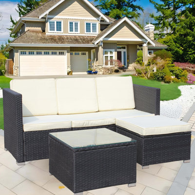 Ensemble de canapé d'extérieur en rotin de 5 pièces avec table basse, ensemble de mobilier de patio et canapé d'extérieur (coussin beige)
