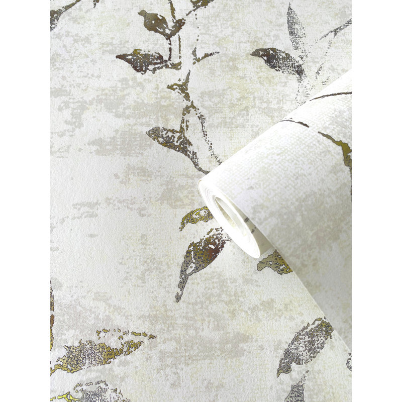 Elegance Collection Leaf Impression Metallic Finish Wallpaper Roll, Gold