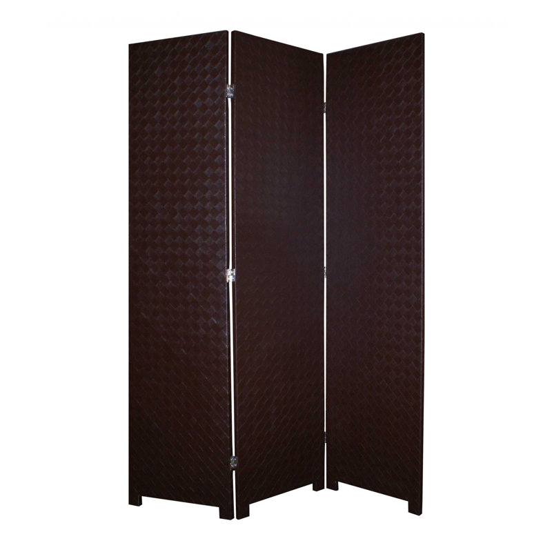 71" Brown Faux Leather Folding Three Panel Screen Room Divider
