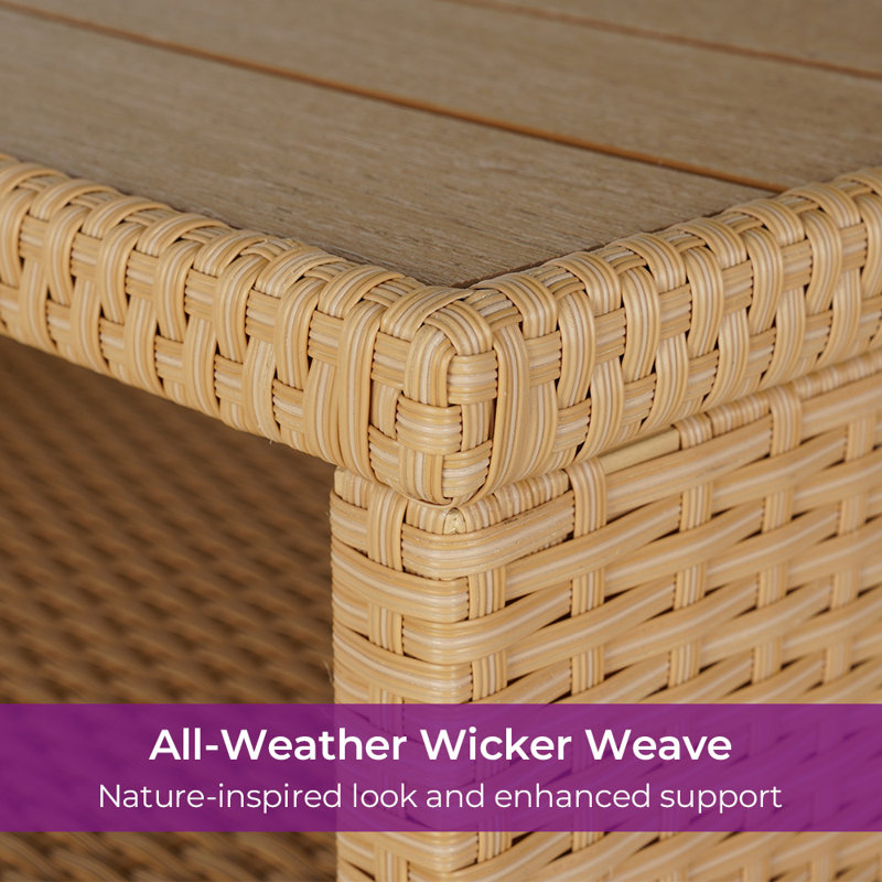 Caetlin Rectangular Wicker/Rattan Outdoor Buffet & Console Table, Natural Brown