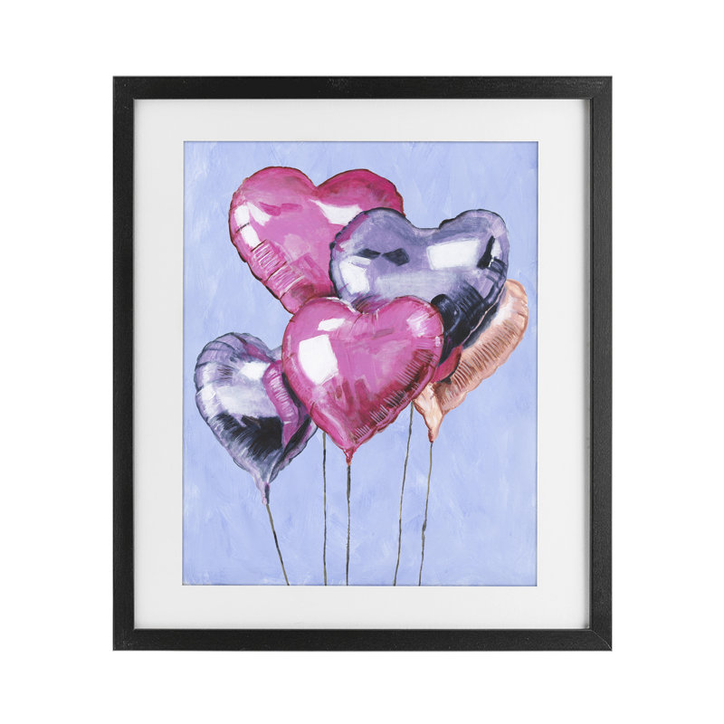 «Heart Ballons Celebration», reproduction encadrée sous verre, conception de Michael Willett, Cadre noir minuit