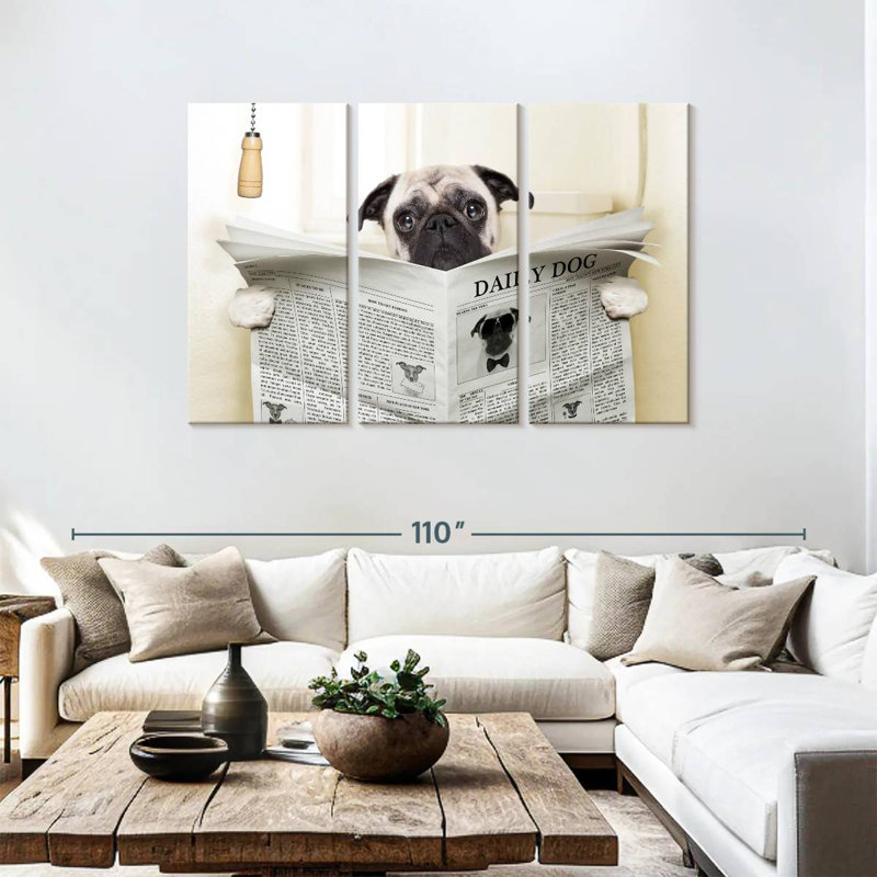 Ketti Pug Reading A Newspaper, 48" H x 74" W