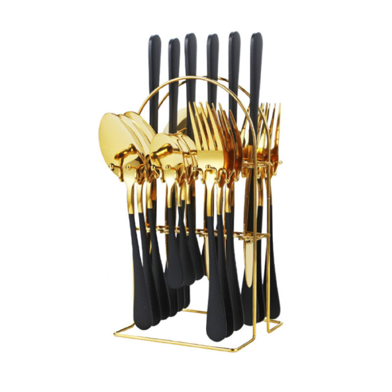 Mercer41 Zyvion Stainless Steel Flatware Set, Black/Gold