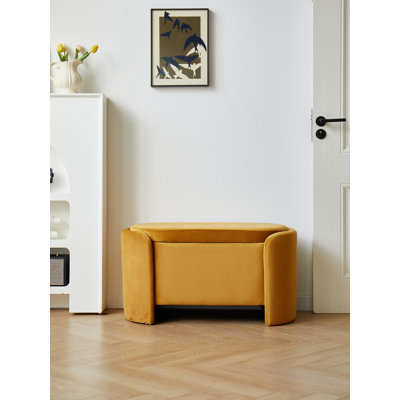 Banc de rangement en velours jaune moutarde Treva