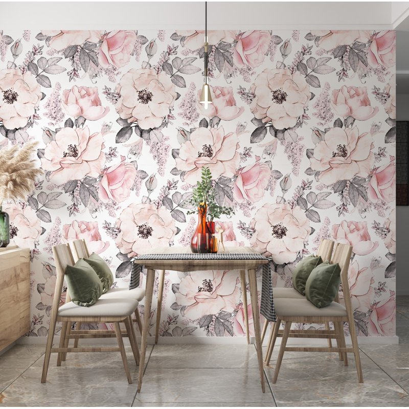 Pink Hand drawn Flowers Labannah Wallpaper, 24'' W x 50'' L