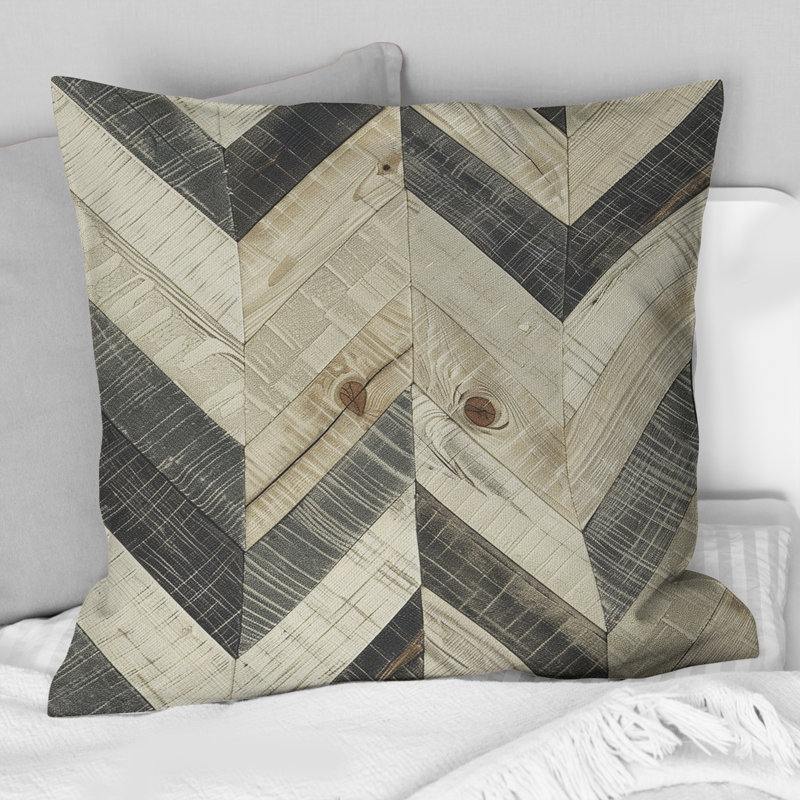 Imprimé à chevrons gris III - Coussin traditionnel, H 16 po x l 16 po