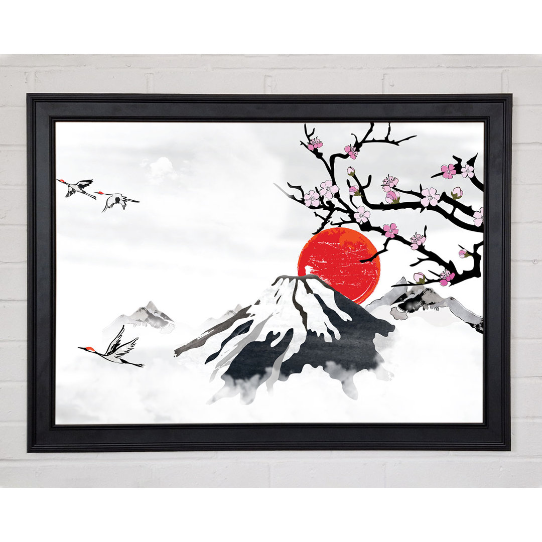 Gerahmtes Leinwandbild Red Japanese Sunset Branch