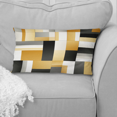 Taupe Geometric Blocks Harmony - Geometric Printed Throw Pillow