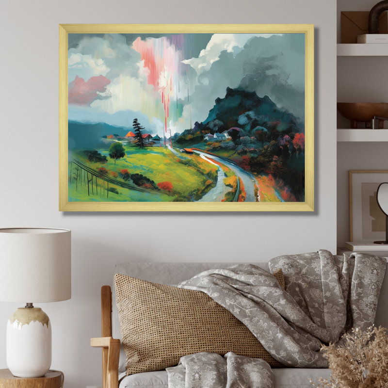 " Cozy Countryside ", 34" H x 44" W x 1.5" D, Gold Single Picture Framed