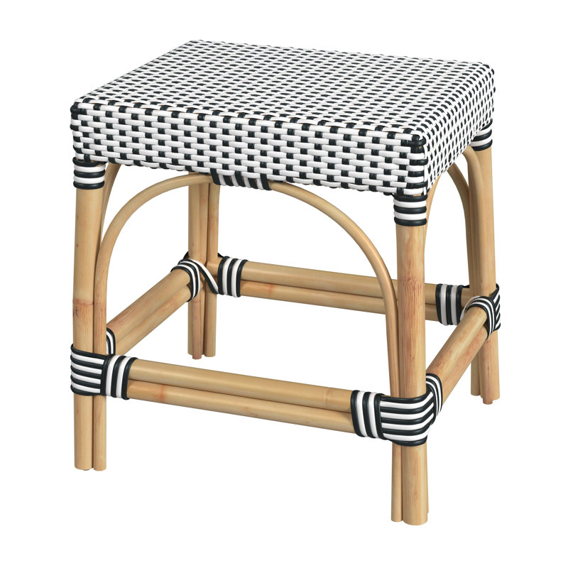 Robias Rattan Bar & Counter Stool, White/Navy Dot/ Natural Rattan Frame, Counter Stool (24.5" Seat Height)
