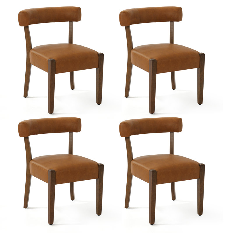 Chaises de salle à manger Cindina, 4 pièces, Similicuir brun / bois naturel