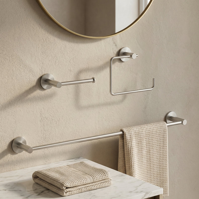 VIGO Cass 3-Piece Brushed Nickel Bathroom Hardware Set with 24-in Towel Bar, Toilet Paper Holder and Hand Towel Holder