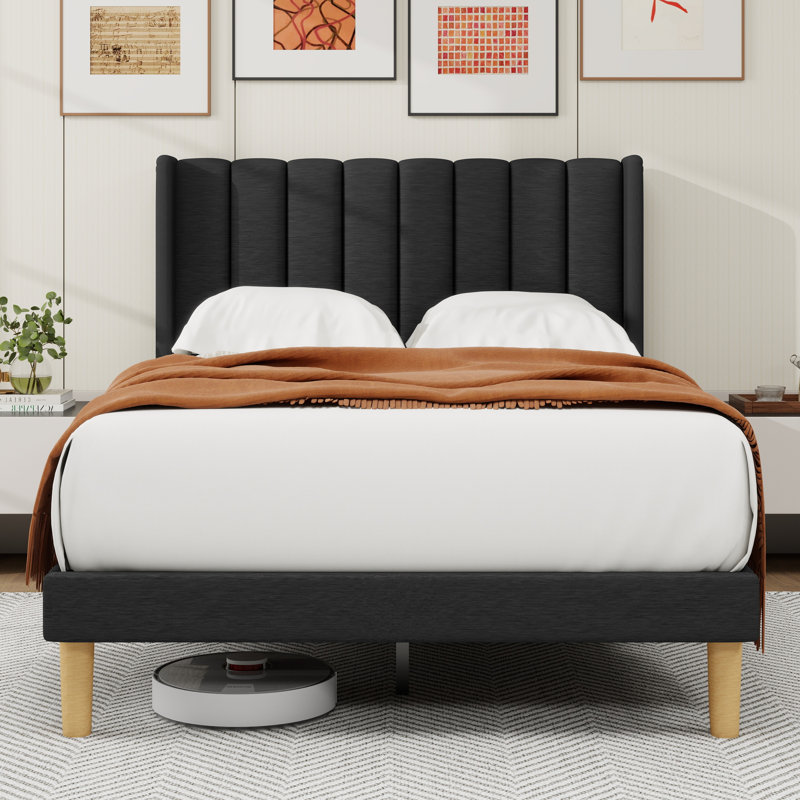 Sutter Upholstered Wingback Bed, Full / Double, Black