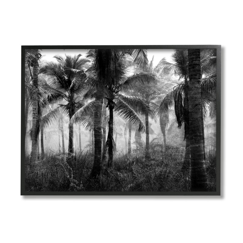 «Dense Tropical Palm Tree Forest», estampe numérique texturée de Kim Allen_aq-593, Giclée encadrée noir minuit