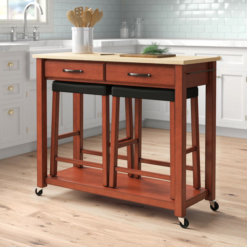 Diamondback Solid Wood Top Kitchen Island Set, Cherry