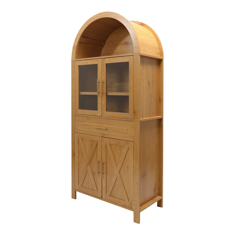 Grand garde-manger arqué avec tablettes réglables, Chêne
