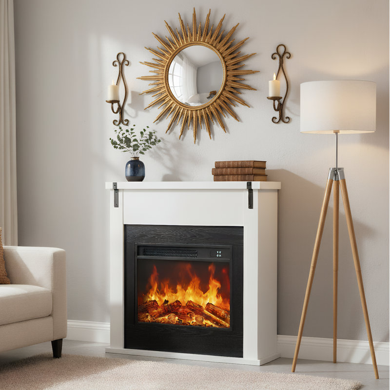 36" Freestanding Electric Fireplace With Mantel, White