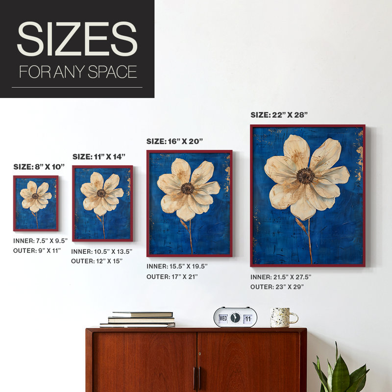 FLORAL Series LXVII-Premium Framed Print -Ready to Hang - No Nails Required - No Nails Required, Red, 15" H x 24" W