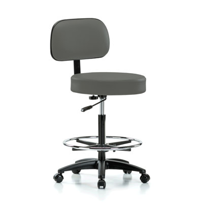 PERCH Walter Height Adjustable Exam Stool with Backrest and Foot Ring | High Bench Height 25-35"