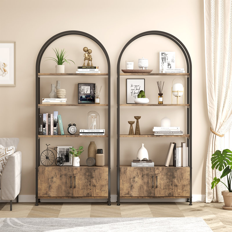 181.7cm H x 80.1cm W Metal Standard Bookcase, Brown