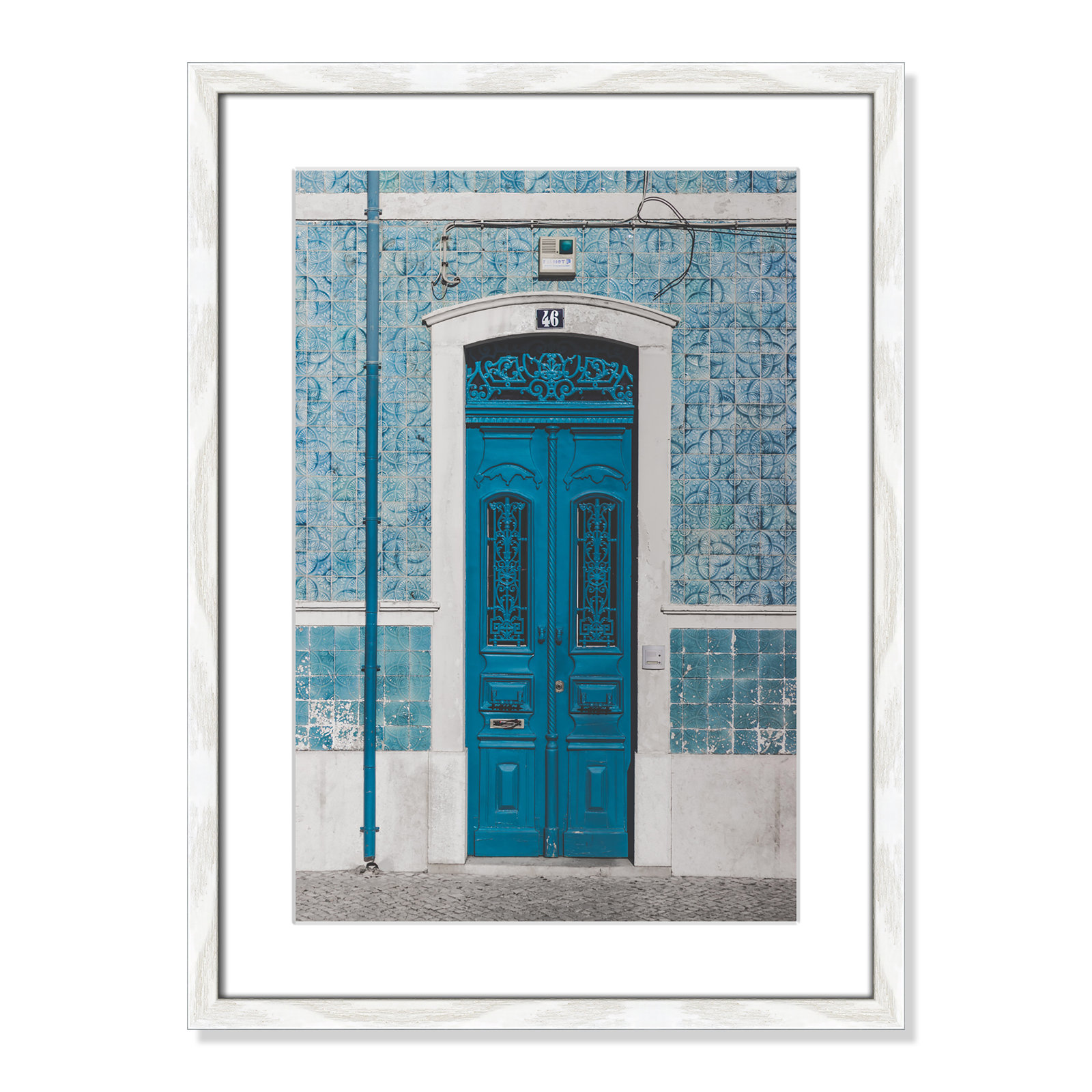 Blue Door of Caldas de Rainha Print, White, 23" H x 17" W x 0.75" D