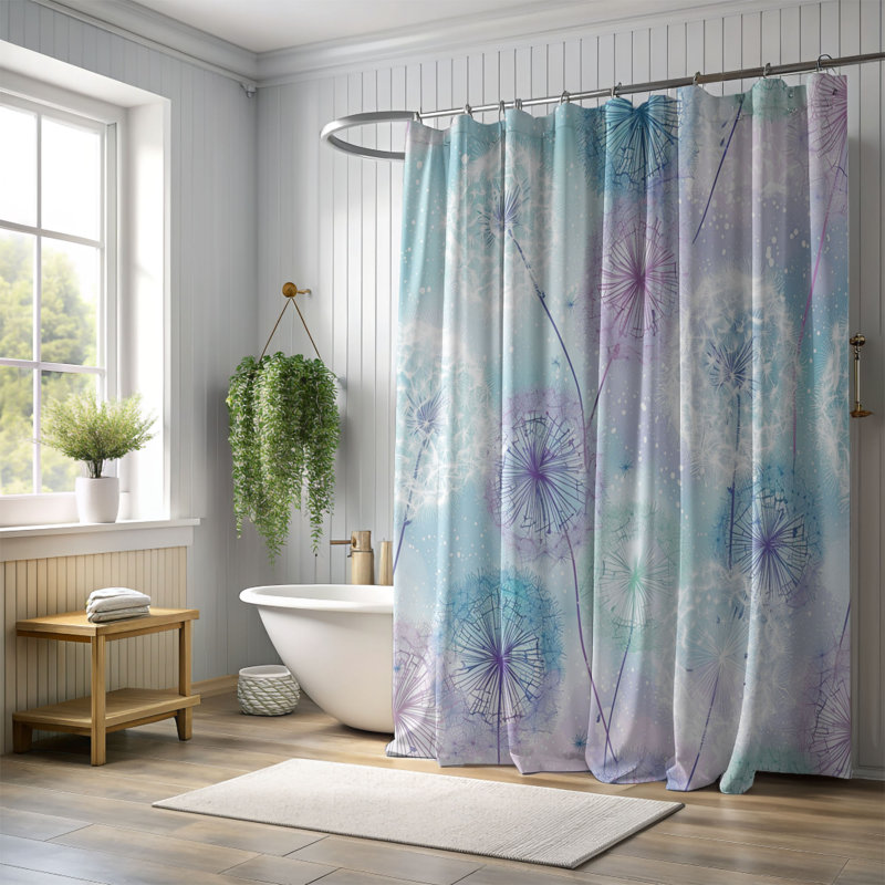 Motif pissenlit clair - Rideau de douche standard 1 pièce, H 74 po x l 35 po