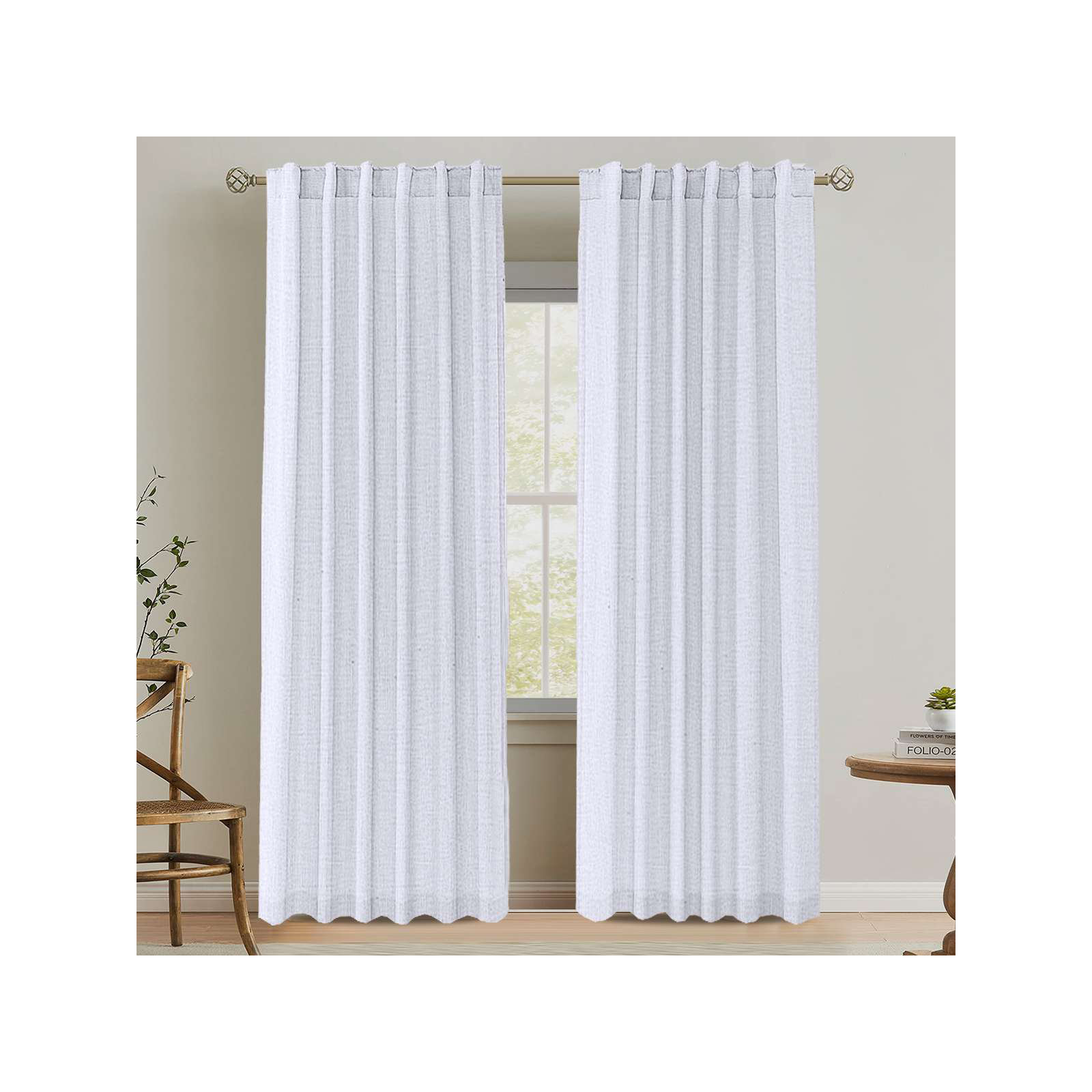 Linen Curtains for Living Room 2 Panels Back Tab Loop Pocket Textured Light Filtering Semi Sheer Rustic Farmhouse Boho Curtain for Bedroom