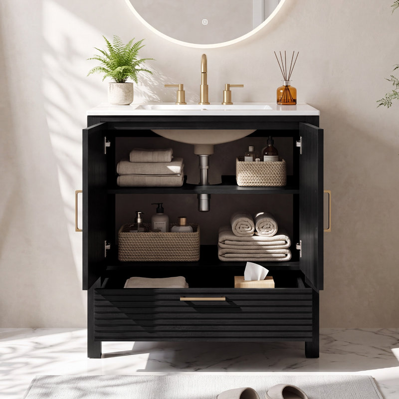 30″ Single Bathroom Vanit with Integrated Ceramic Sink