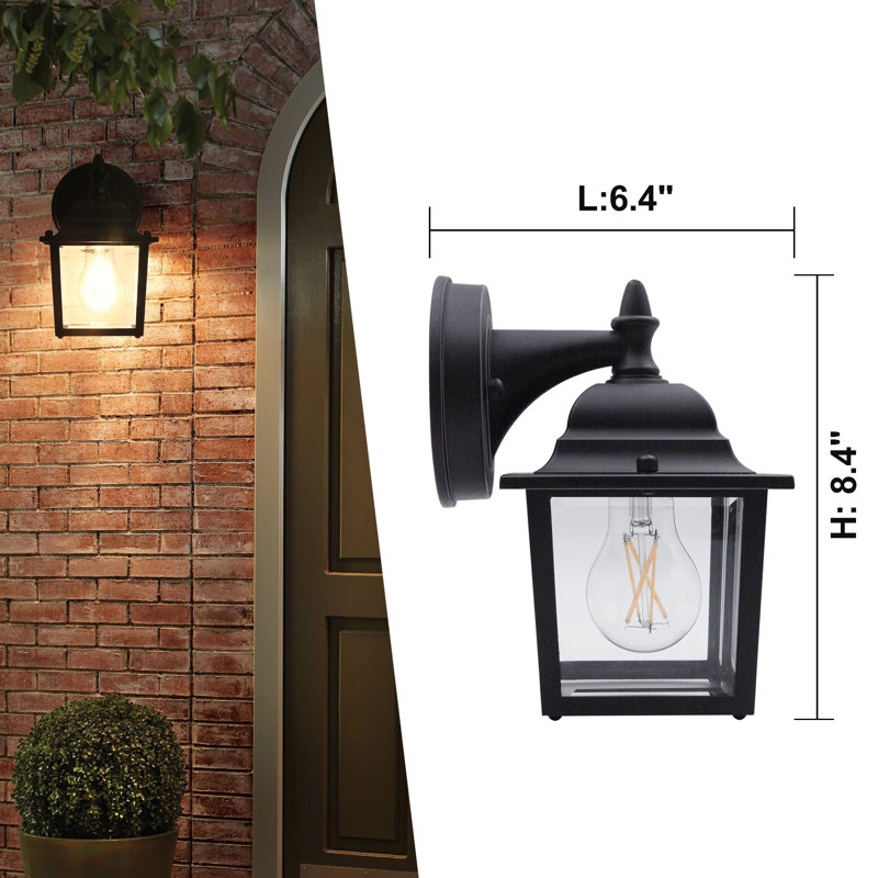 Ensemble de 2 appliques murales d'extérieur, applique murale d'extérieur noir mat avec abat-jour en verre transparent, applique murale d'extérieur E26, lampe de véranda résistante aux intempéries pour garage de patio