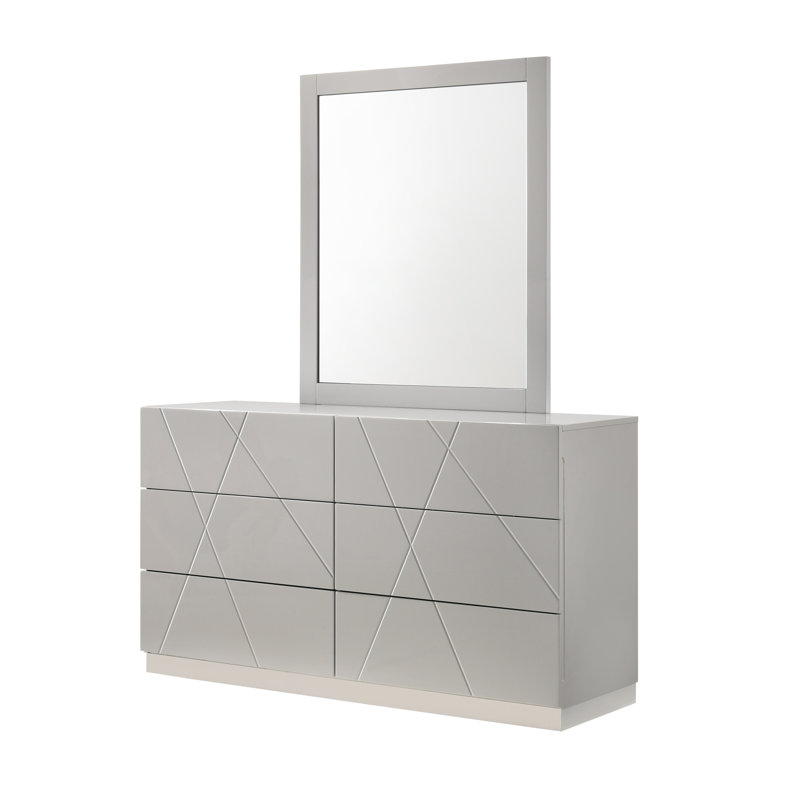 Commode 6 tiroirs l 55 po avec miroir Mchenry, Gris