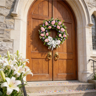 15,7 pouces décoration de couronnes d'oeufs de Pâques pour la porte d'entrée, couronne florale de printemps artificiel pour la maison intérieure fenêtre extérieure décorations de fête de fête, mur, porte, fenêtre, cadeaux
