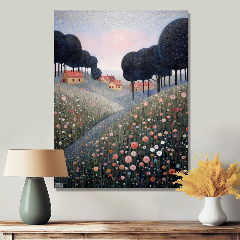 «Blooming Wildflowers In Countryside Town», reproduction d'art murale prairie, Toile tendue, H 20 po x l 12 po x P 1 po