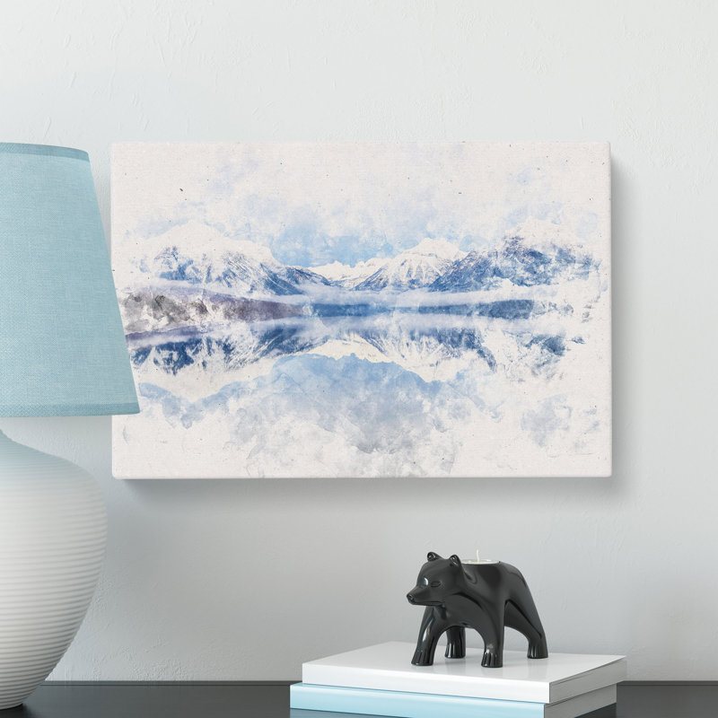 Lake McDonald in Montana Watercolour - Wrapped Canvas, 50cm H x 76cm W x 3cm D