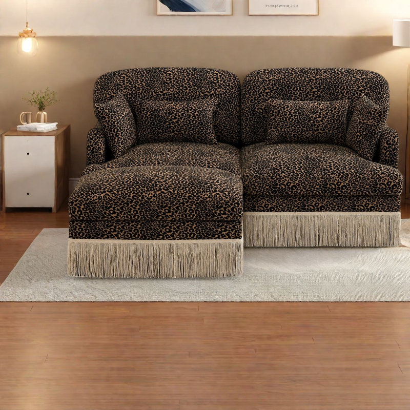 Movable Ottoman Leopard Chenille Sofas, Modern Modular Couch For Home